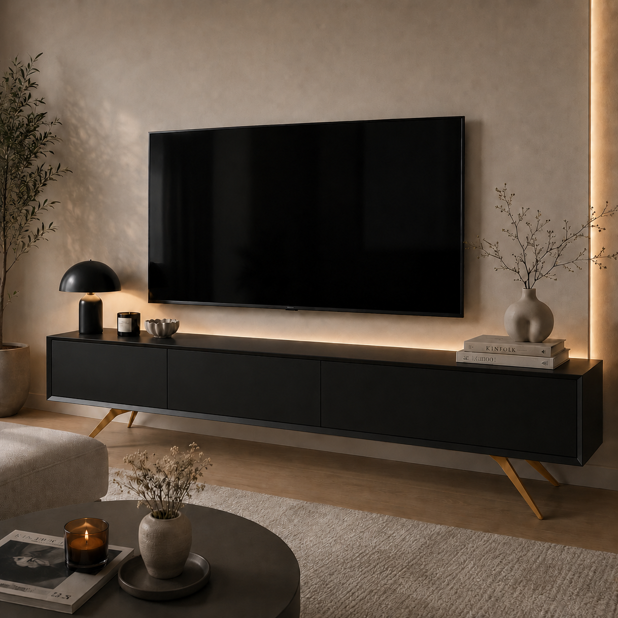 Outlet Paris Tv Sehpası Siyah Nano Brass Metal Ayak