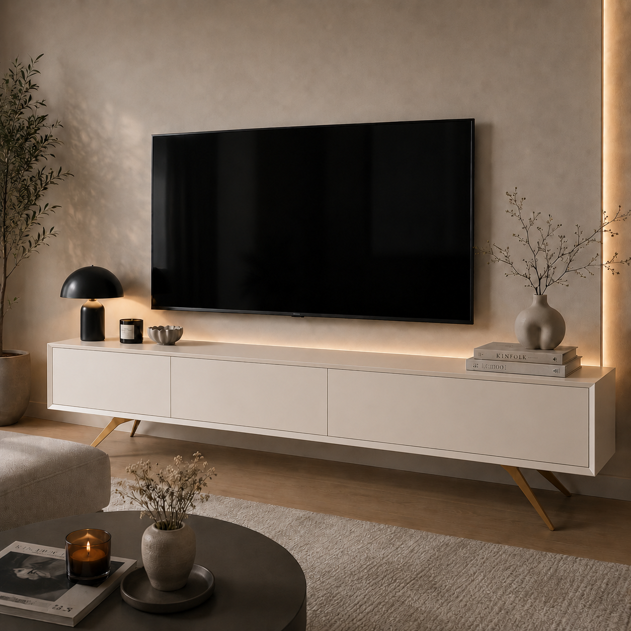 Outlet Paris Tv Sehpası Krem Nano Brass Ayak
