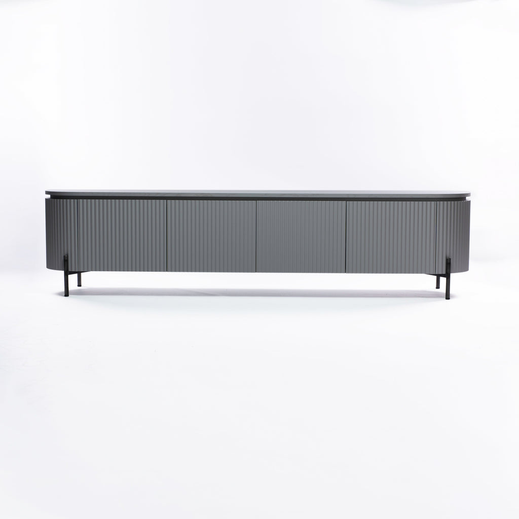 TV Ünitesi Stone 220cm - Krem MDF, Siyah Metal Ayaklar