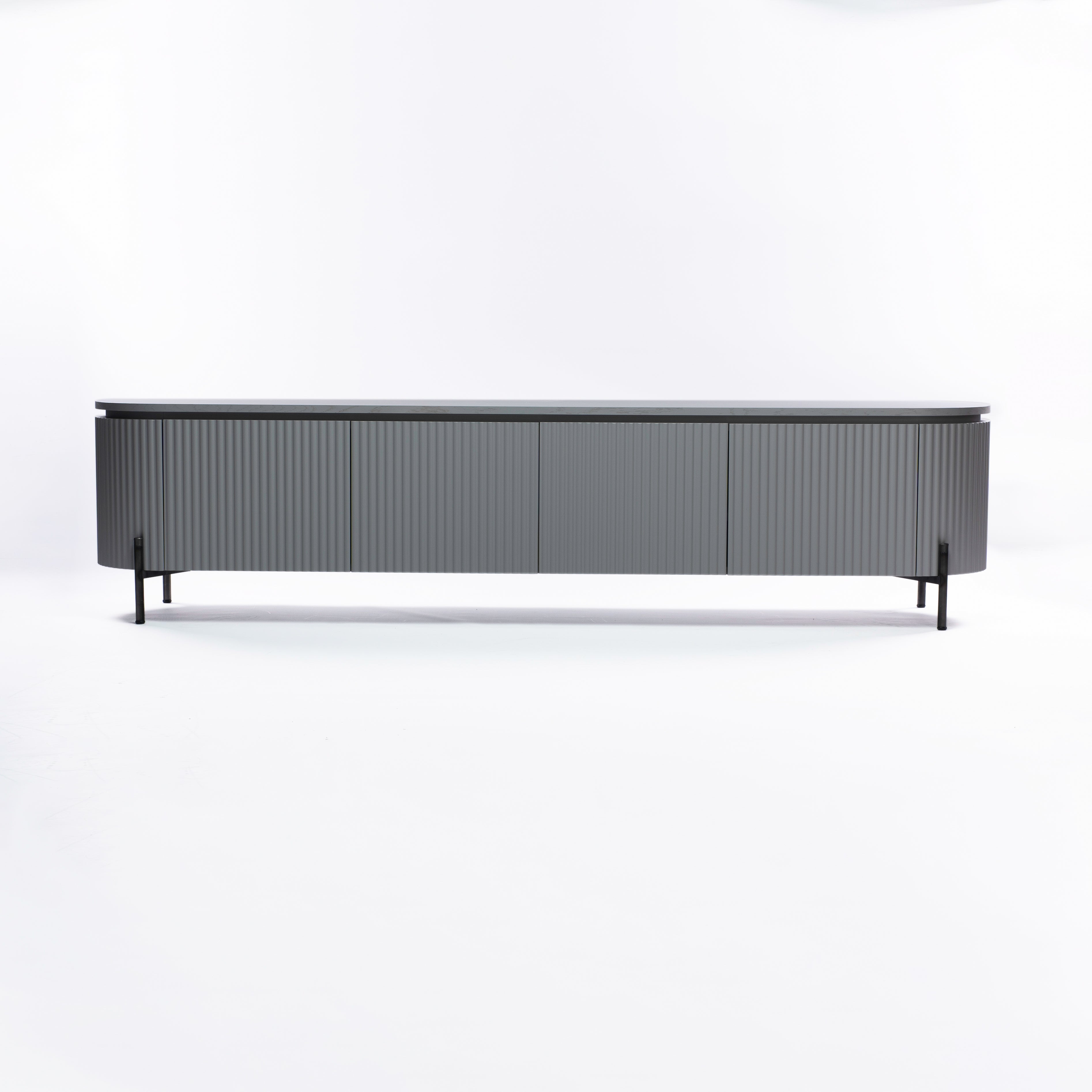 TV Ünitesi Stone 220cm - Krem MDF, Siyah Metal Ayaklar