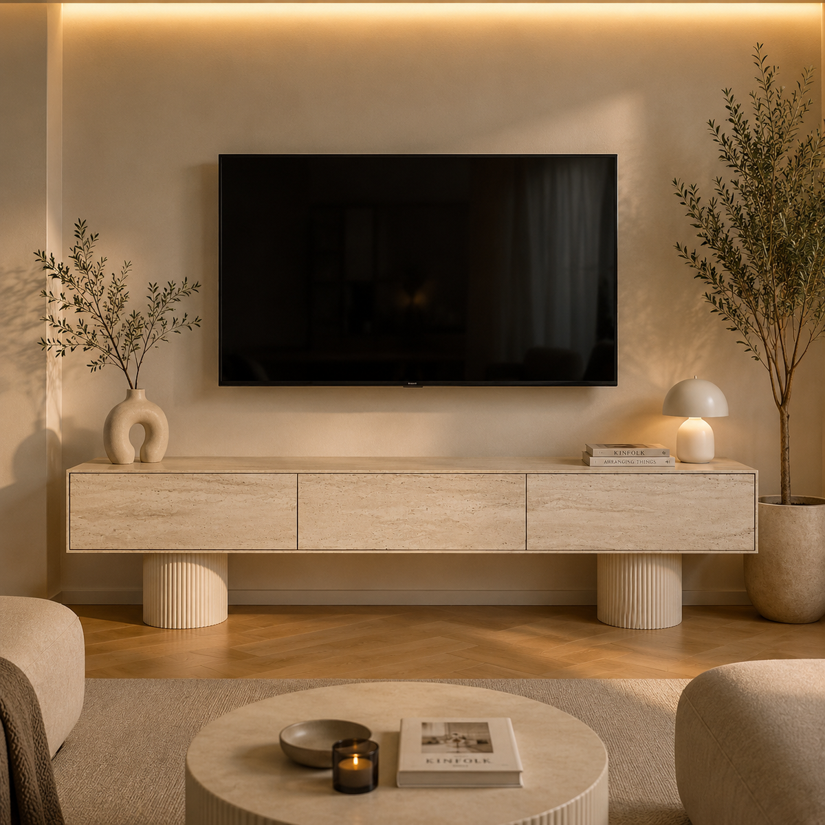 Angel TV Ünitesi 220cm Traverten HPL – genel ürün görünümü