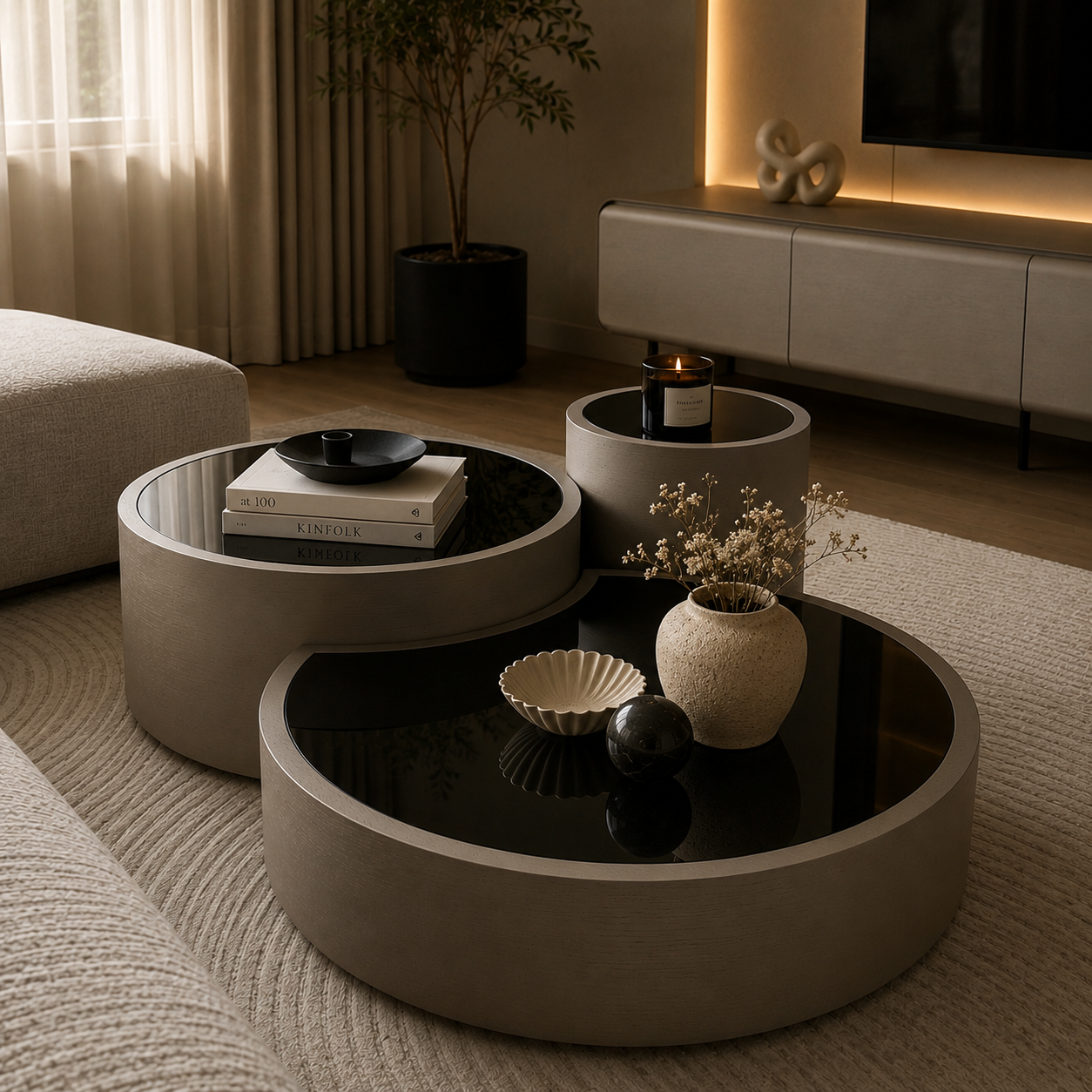 Dallas Sehpa – Üçlü Set, Platin 3 Meşe