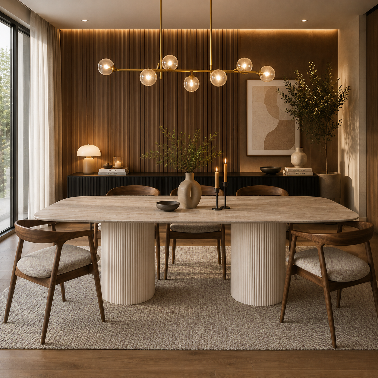 Danish Oval Yemek Masası – Tweety Ayak, Traverten HPL