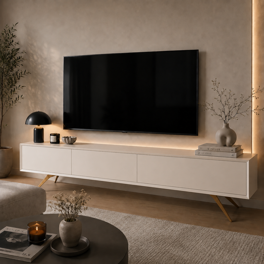 Outlet Paris Tv Sehpası Krem Nano Brass Ayak