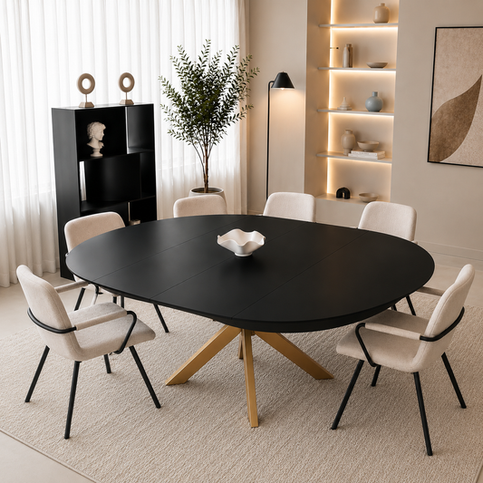 Outlet Spider Round Açılır Yemek Masası Siyah Nano Brass Ayak