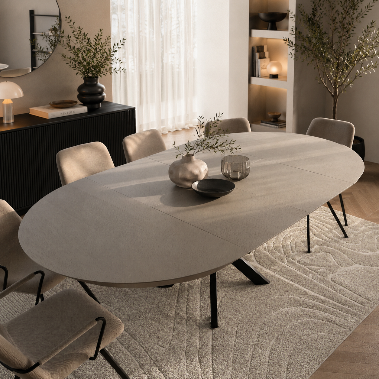 Örümcek Yemek Masası – Yuvarlak, Platin 3 Meşe