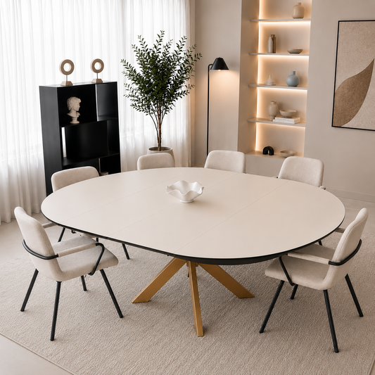 Outlet Spider Round Yemek Masası Krem Nano Brass Ayak