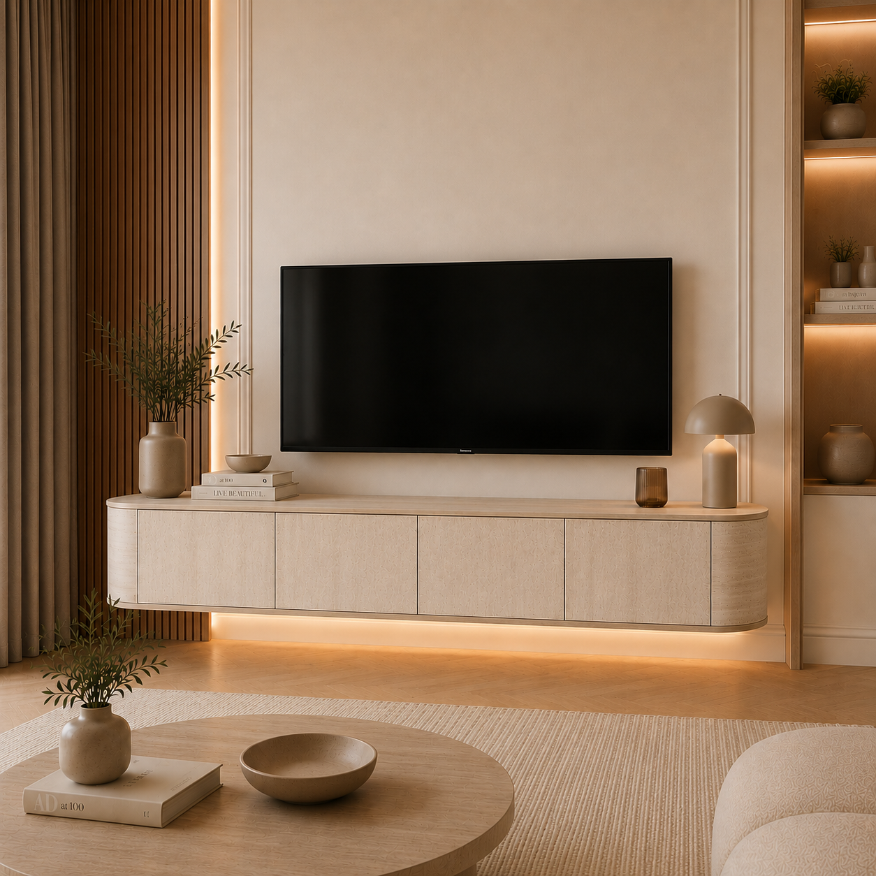 Elips TV Ünitesi – Traverten Meşe